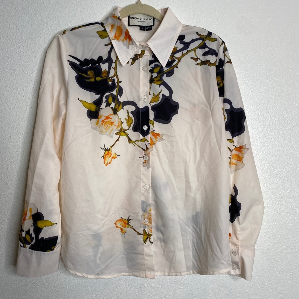 Snow‎ Xue Gao New York Floral Silk Button Down Long Sleeve Shirt, Size L